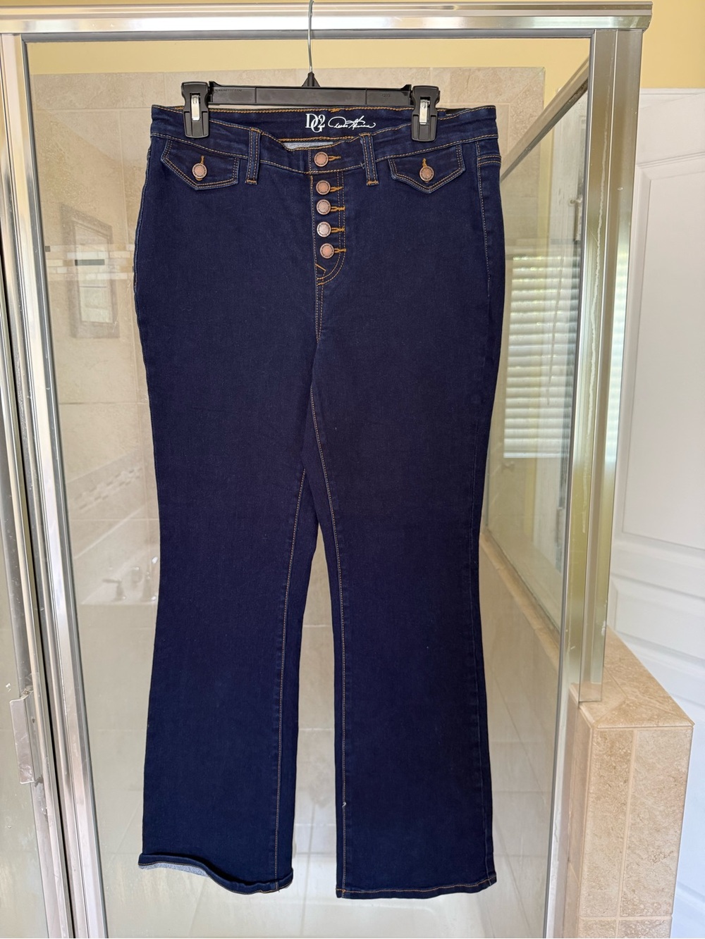 Diane Gilman Dark Blue Button-Fly Flare Jeans